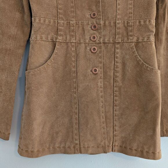 Vintage 90s Wet Seal Suede Jacket Tan Leather Stitching Size Small - Picture 9 of 11